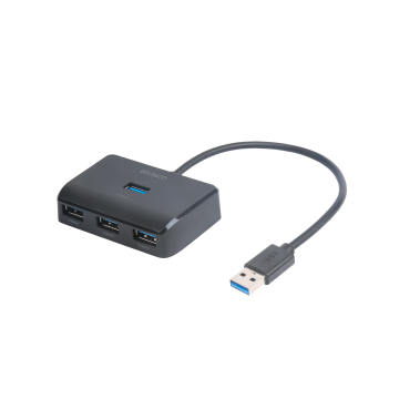 USB-A-hub med 4-porter, 5 Gbit/s, ekstra strøminngang, sort