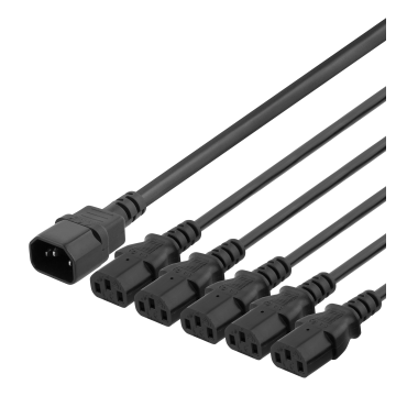 IEC C14 to 5x IEC C13, Y-splitter cable, 2m, 10A/250V, black