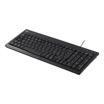 Tastatur med bakgrunnsbelysning, blått lys, USB, nordisk layout, svart