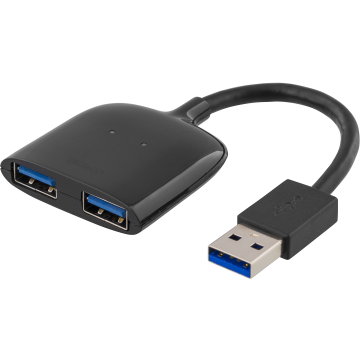PRIME USB 3.1 Gen 1 adapter, 1x Typ A ut - 2x Typ A inn, 0,15m kabel, svart.