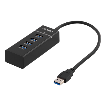 USB 3.0 hub, 4x USB-A porter, aluminium, svart