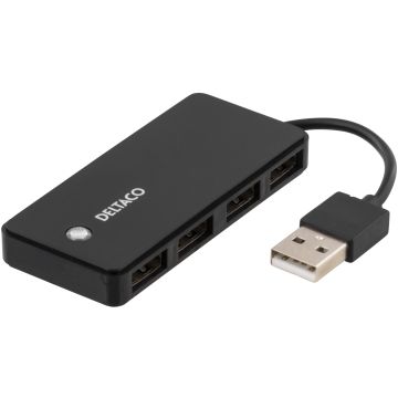 USB 2.0 hub, 4x USB-A porter, svart