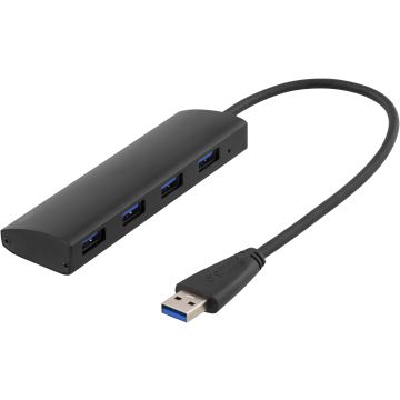 USB 3.1 Gen 1 hub, 4x USB-A porter, aluminium, svart
