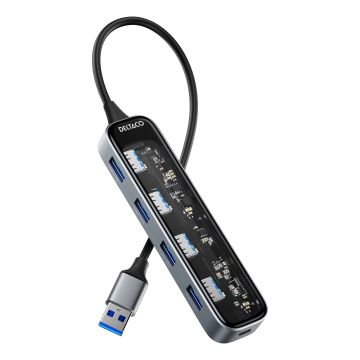 USB-A Hub, 5 Gbit/s, 4 x USB-A, gjennomsiktig