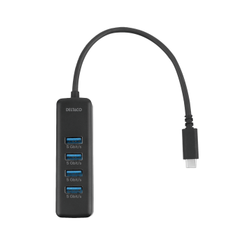 USB-C-hub, 5 Gbps, 4 x USB-A, slank, svart