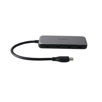 USB-C-hub med 4 porter, 5 Gbit/s, 100 W strømforsyning, sølv