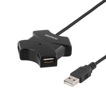 USB 2.0 hub, 4x USB-A porter, 0,25m, svart